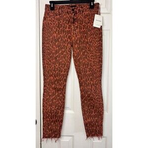 Mother High Waisted Looker Ankle Fray Jeans Women's 27 Animal Attraction NWT